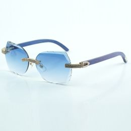 Fashionable luxury cut lenses classic double row diamond sunglasses 8300817 natural blue wood size 18-135 mm