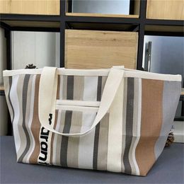 Trendy Shoulder Bags Grass Woven Bag Leisure Handbag Designer Handbags Tote Colourful Stripe Shopping Bag 240311
