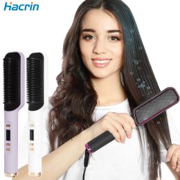 Irons Hair Straightener Brush 3 in 1 Heating Comb Straightener Electric Curly Iron Brush and Hair Straightening Comb Curler for Women