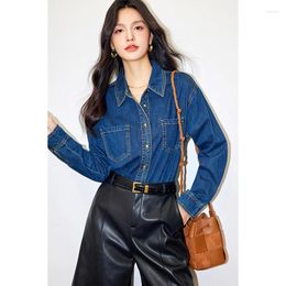 Women's Blouses Denim Shirts Women Autumn Casual Fashion Blue Lapel Cotton Korean 2024 Spring Loose Long Sleeve Cowboy Office Lady Tops
