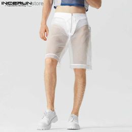 Men's Shorts 2023 American Style Mens Casual Shorts Sexy See-through Mesh Shorts Fashion Party Show Hot Sale Thin Zipper Shorts S-5XL L240320