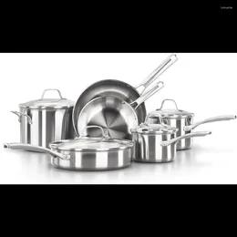 Cookware Sets Calphalon 10-Piece Pots And Pans Set Stainless Steel Kitchen With Stay-Cool Handles Pour Spouts Silver