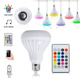 E27 RGB Smart Bluetooth Speaker Music Bulb Lâmpada colorida para palco Cool 110V 220V LED Light Controle remoto sem fio com eletrônicos inteligentes estéreo