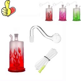 Wholesale Colorful MINI HOOKAH 10mm female Flame style water glass oil burner bong pipe with dab rig bowl and silicone hose for smoking