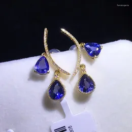 Dangle Earrings Original Light Luxury Topaz Water Drops Blue Women's Gold Plated Romantic Charm Wedding Accessories Jewellery