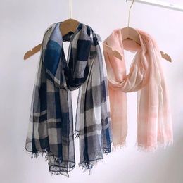 Scarves High Quality Japanese Design Plaid Silk Scarf Soft Modal Air Conditioner Thin Neck For Women