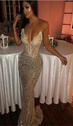 Sexy Bling Sequined Evening Dresses Sweetheart Crystal Mermaid Prom Dress Saudi Arabia Plus Size Pageant Gowns Vestdios de Novia E5769338