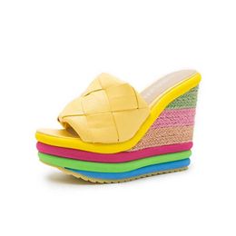 Slippers Summer Sexy Bohemia Casual Rainbow Peep Toe Platform Sandals for Women Wedges Sandalias Plataforma Shoes High Heel Tacones jer01ND1H H240322KEWJ H240322