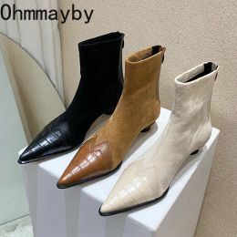 Boots Women Ankle Boots Fashion Pointed Toe Short Booties Ladies Elegant Low Heel Shoes 2024 Spring Autumn Comfort Women's Footwear