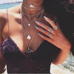 Pendant Necklaces Goth Chain Multilayer Styles For Women Girls Daily Party Charms Jewelry Fashion Retro Beach Shell Accessories Necklace