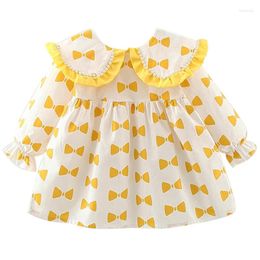 Girl Dresses Spring Fall Baby Clothes Korean Cute Print Bow Doll Collar Cotton Long Sleeve Princess Kids Dress Toddler BC1771-1