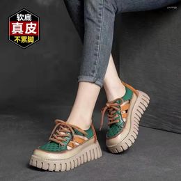 Casual Shoes 2024 Thick Bottom Sandals Women's Summer Vintage Leather Colour Matching Lace Up Muffin Hollow Out Single