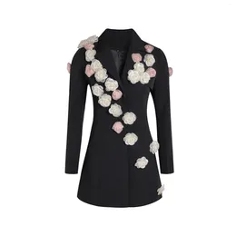 Casual Dresses Women Celebrity Long Sleeve V Neck Flowers Black Midi Bodycon Bandage Dress Elegant Evening Party Club