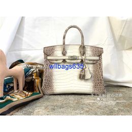 Tote Bags Himalaya Crocodile Handbag Genuine All Manual Wax Thread Sewing Bk25 Himalayan Crocodile Skin Portable Platinum Bag for Women have logo HBUO1N