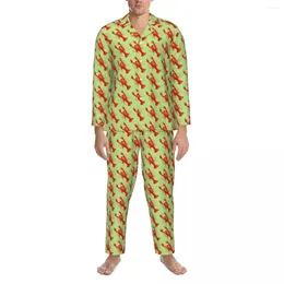 Men's Sleepwear I Love Lobsters Autumn Animal Print Retro Oversized Pyjama Set Men Long-Sleeve Warm Sleep Graphic Home Suit
