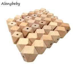 Necklaces 100pcs Beech Wooden Teether Hexagon Beads DIY Baby Teething Chew Bracelet Necklace or Pacifier Clip Chain 6 Size Polygon Beads