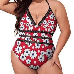 Women's Swimwear White Ditsy Floral Swimsuit Retro Flower Novelty Ruffled One Piece Bodysuit Women Push Up Sexy Rave Beach Outfits