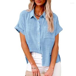 Women's Blouses 2024 Summer Casual Solid Short Sleeve Cotton Linen Loose Blouse Vintage Oversized Shirt Elegant Tunic Tops