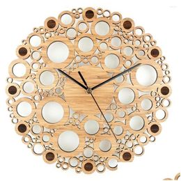 Wall Clocks Creative Bamboo Clock Simple Modern Design Natural Wooden Round Art Home Decor Silent 12 Drop Delivery Garden Dh0P2