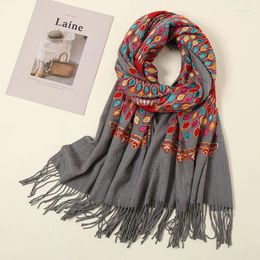 Scarves Cashmere Scarf For Women Thick Embroidery Winter Hijab Solid Shawl Pashmina Bandana Stole Foulard Echarpe