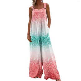 Casual Dresses Womens Overalls Print Wide Leg Jumpsuits Bib Rompers Sleeveless Straps With Pockets Outfits Summer One-Piece Dress