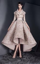 Ashi Studio 2019 New Design Evening Dresses Lace Appliques Long Sleeves Satin Ruched Prom Dresses High Low Formal Party Gowns Cust5150485