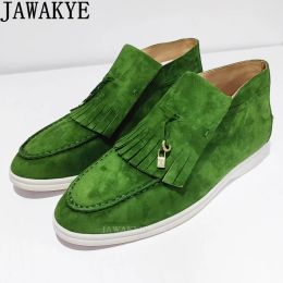 Loafers High Quality Brand Loafers Shoes Women Real Suede Tassel High Top flat Walk Shoes 2022 New Hot sale Casual Formal Shoes Mujer