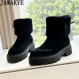 Boots Round toe Thick Bottom Platform Ankle Boots Women Wool lining Warm Snow Boots Winter Indoor Casual Thicken Brand Boots Woman