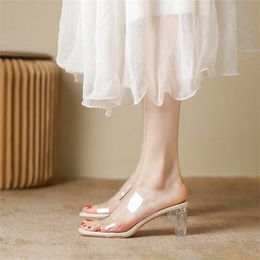 Hip sexy tacchi alti sandali trasparenti sandali estivi da donna sandalo spessa scarpe di vetro in vetro pantofole 240228