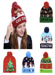 14 Designs Kids Christmas Knitted LED Lights Beanie Santa Claus Elk Snowflake Winter hat beanies For Kids Adults Christmas Party 02541630