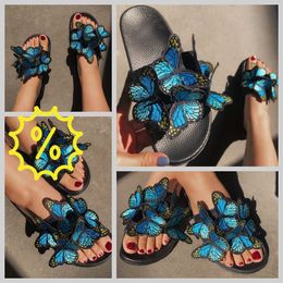 Women Summer Craft Embroidered Three Dimensional Butterfly Slippers GAI sandals fashion heel 2024 embroid Retro easy matching Extremely Slim Unique Design 36-41