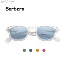 Sunglasses Transparent Acetate Blue Tint Sunglasses Men Round Sun Glasses Small Medium Brand Design Tren Shades For Women Vintage Oculos L240320