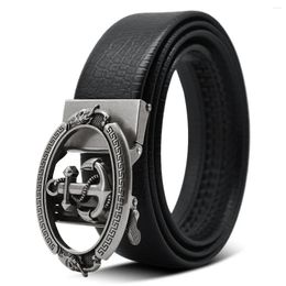 Belts 2024 Men's First Layer Cowhide Compression Belt Fashion Personality Anchor Automatic Buckle Retro Style Bronze