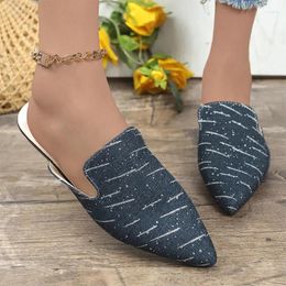 Slippers Cowboy Pointed Toe Mules Shoes Women Flats Casual Summer 2024 Walking Slingback Sandals Comfort Flip Flops Mujer Slides