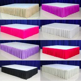 Custom Colorful Ice Silk Wedding Table Skirt for Tablecloth Cover Stage White Skirting Decoration 240307