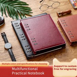 Reddish Brown Leather Cover Custom Planner Notebooks With Logo Top Grade Business Ring Binder Organizer Journals