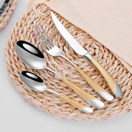 Dinnerware Sets Set Luxury Cutlery Steel Quality 16Pcs Tableware Knives Forks Spoons Western Party