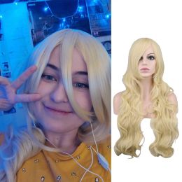 Wigs QQXCAIW Long Wavy Cosplay Black Purple White Red Pink Blue Blonde Orange Sliver Gray 80 Cm Synthetic Hair Wigs