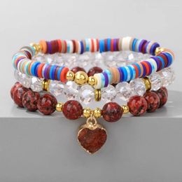 Strand Bohemia Colorful Polymer Clay Beads Bracelets Natural Stone Crystal Granite 3Pcs/Set Women Men Yoga Energy Gifts