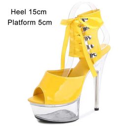 Dress Shoes Womens New 2020 Pole Dance Gladiato Sandals 15CM Clear High Heels Ladies Platform Thick Bottom StripperE019 H240321