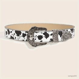 Belts Trendy Cow Print PU Leather Belts Western Carved Classic Waistband Hip Hop Cowgirl Jeans Pants Belts For Women Girls