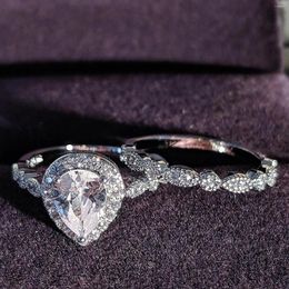 Cluster Rings Earrings Women's Double 925 Sterling Silver Jewelry Ring Birthstone Gift