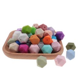 Necklaces 100pcs Silicone Beads Hexagon 17mm Chewable Baby Teethers Beads Baby Diy Food Grade Silicone Teething Necklace Bead BPA Free