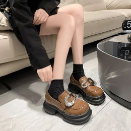 Pumps 2023 New Fashion Women Flat Loafers Shoes Chunky Thick Platform Black Shoes Round Toe Spring Autumn Ladies Feetwear Single Shoes