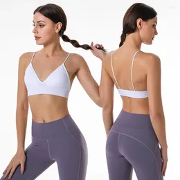 Yoga Outfit Fitness Top Deep V Sexy Triangle Cup Bralette Boneless Sports Bra Seamless Push Up Women's Tube Crop