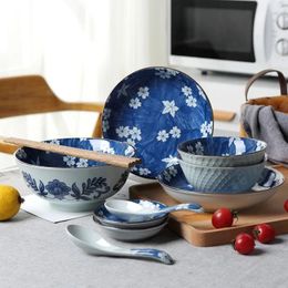 Dinnerware Sets Ceramic Tableware Japanese-style Underglaze Colour 11 Pieces Western Set Household Dishes Eco Friendly