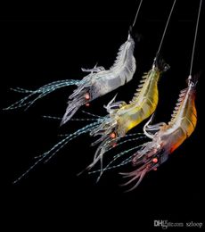 90mm 7g Soft Simulation Prawn Shrimp Fishing Floating Shaped re Bait Bionic Artificial res with Hook 10pcs 4 Colors8893017