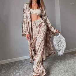 Women's Two Piece Pants Loose Casual Comfortable Skin Friendly Home Clothing Set Chic Geometric Print Long Cardigan Top And Pant Suit