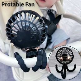 Electric Fans Baby stroller fan handheld rechargeable USB brushless small folding fan mini ventilation fan silent table outside cooler neck fanY240320