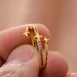 Cluster Rings Dubai India For Women Womans Gold Colour Man Ring Copper Plated Star Finger Wedding Women's Men's